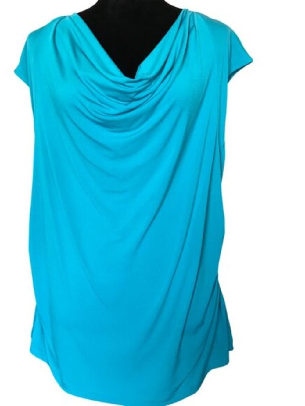 Soft Dressy Top, Drape Neck Blouse Ruched Teal Quiet Luxury Plus Sz XL 16-18